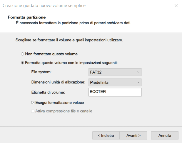 Formattazione partizione EFI Windows