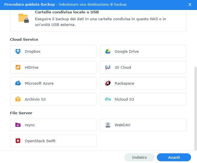 Servizi cloud supportati Hyper Backup