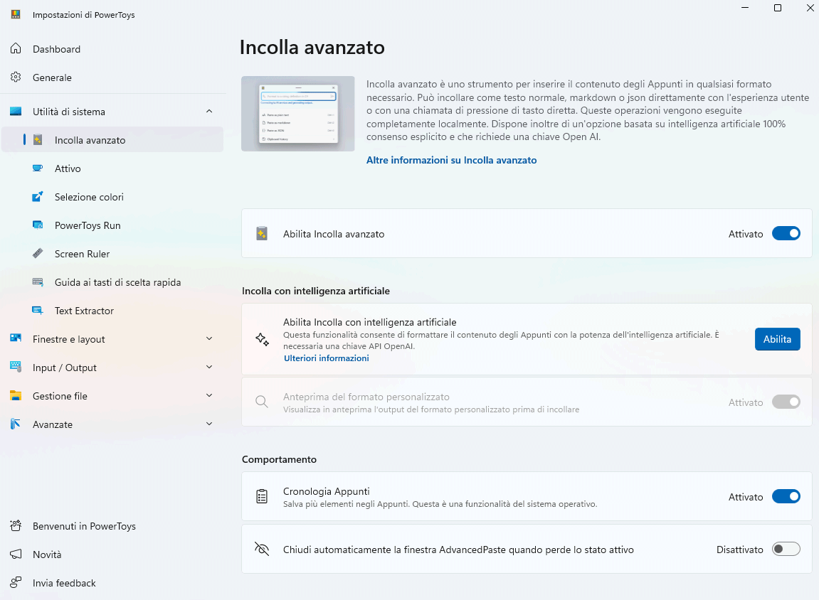 Incolla avanzato PowerToys