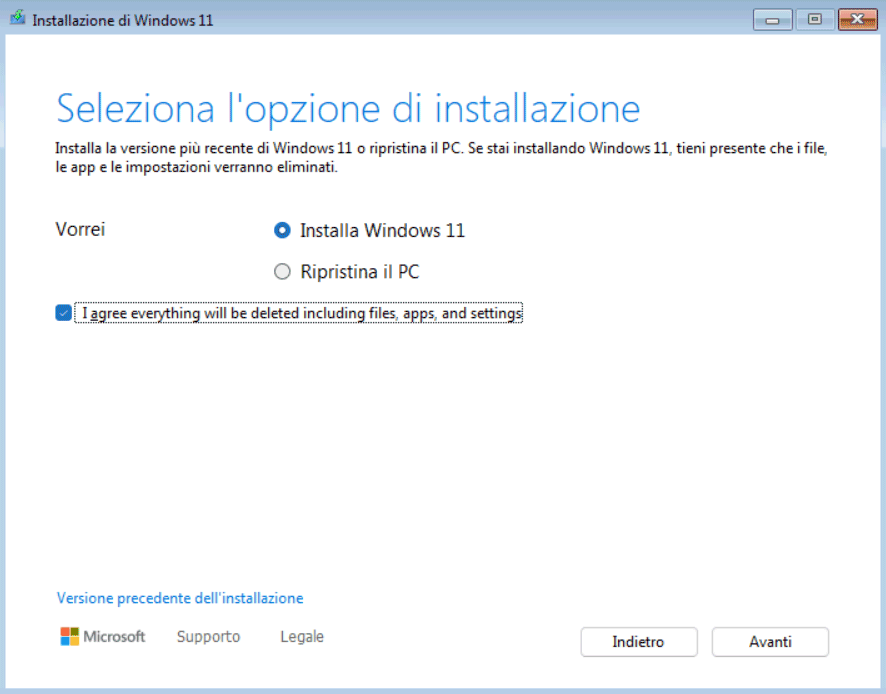 Installazione da zero Windows 11 con formattazione