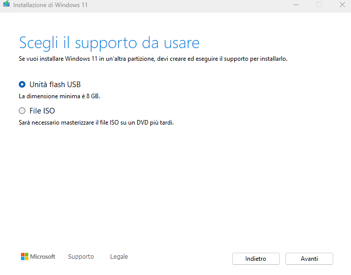 Media Creation Tool per formattazione PC Windows 11