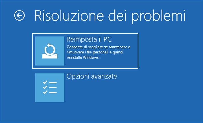 Opzioni avanzate per ripristino avvio Windows 10 e 11