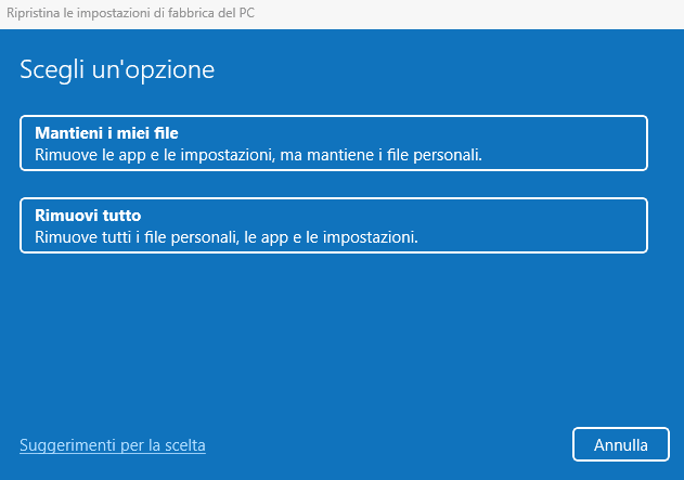 Opzioni ripristino Windows 11