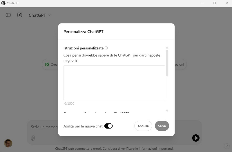 Personalizzazione ChatGPT