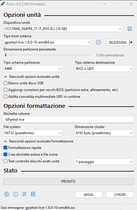 Preparare chiavetta GParted da Windows