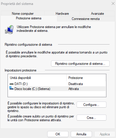 Punto ripristino Windows 11