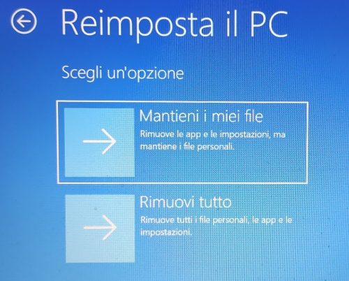 Reimposta PC Windows 11 al boot