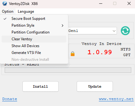 Rimozione Ventoy da chiavetta USB