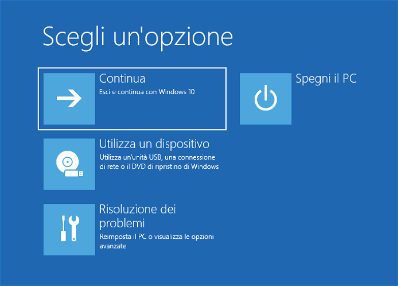 Riparazione Windows, menu emergenza