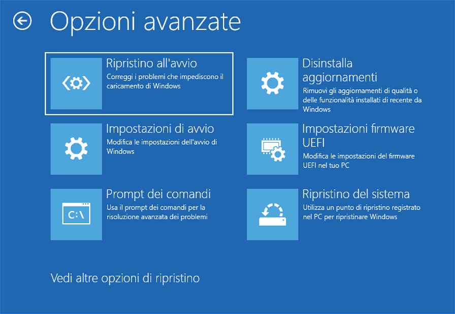 Ripristino all'avvio Windows 10 e 11