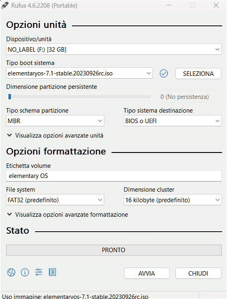 Chiavetta USB boot con elementary OS e Rufus