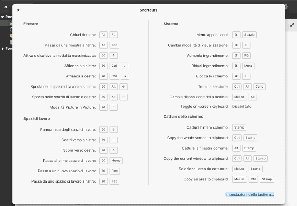 Scorciatoie da tastiera elementary OS tasto Windows