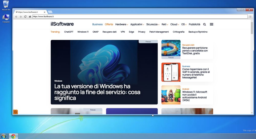 Navigazione Chrome con Windows 7 Simulator