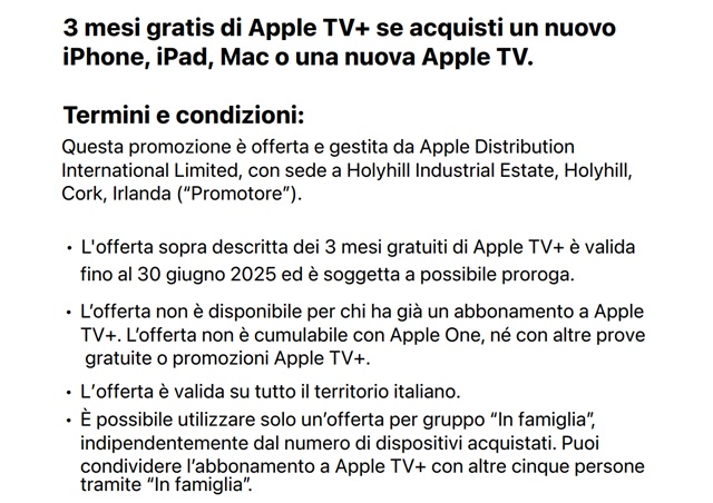 apple tv gratis 3 mesi