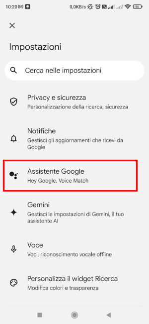 Assistente vocale Android Google