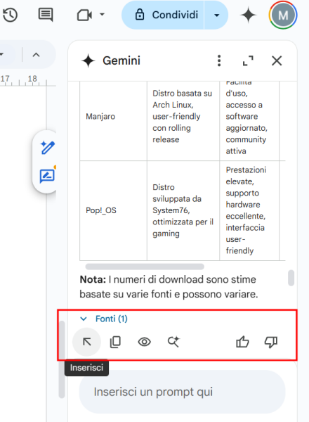 Barra strumenti Gemini per Workspace