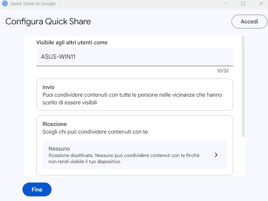 Condivisione file con Quick Share per Windows