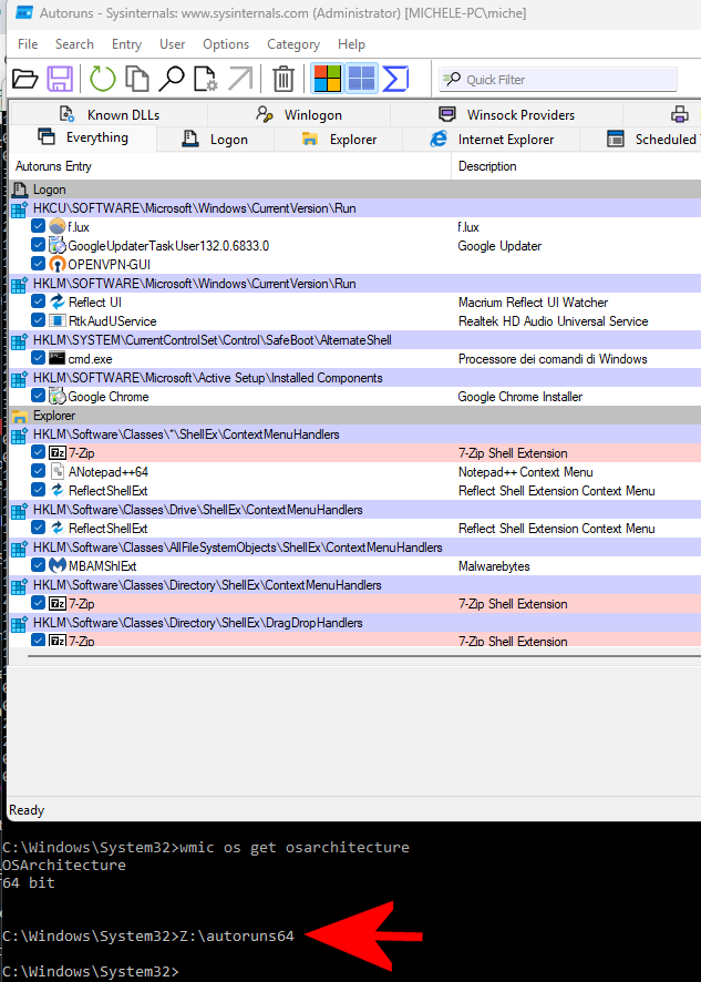 Eseguire utilità Sysinternals dal prompt dei comandi Windows