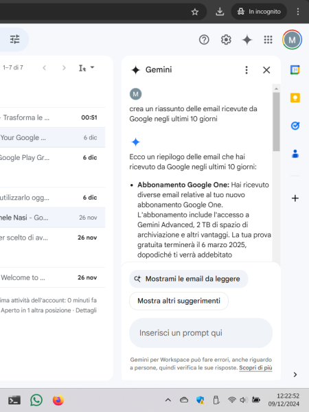 Riassumere email Gmail con Gemini