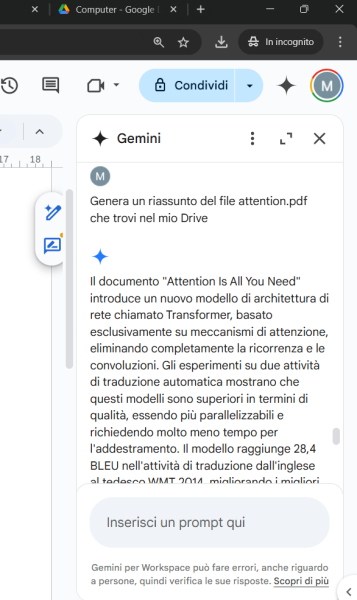 Riassunto documenti Google Drive con Gemini AI