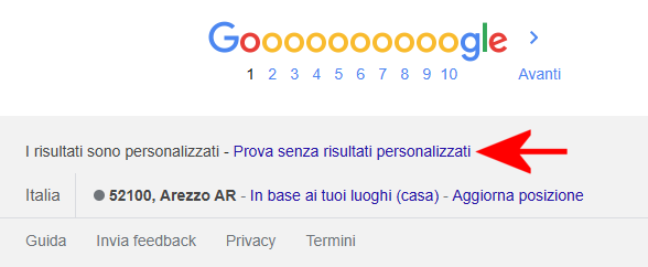 LInk disattivazione risultati personalizzati Google Search