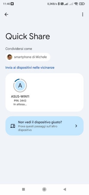 Quick Share: avvio condivisione file Android Windows