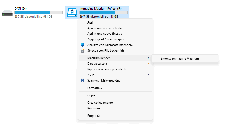 Smontaggio immagine Macrium Reflect Windows