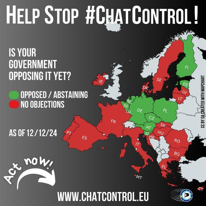 Mappa Paesi europei contrari a Chat Control 2.0