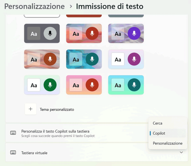 Personalizzazione tasto Copilot Windows