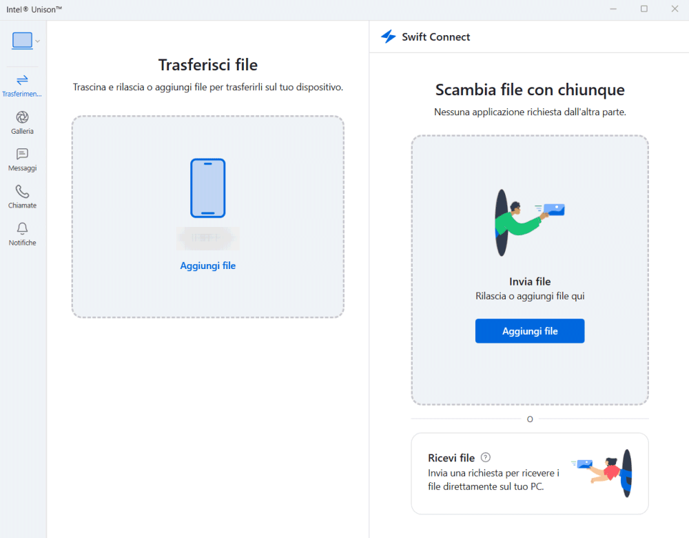 Trasferimento file con Intel Unison PC smartphone tablet