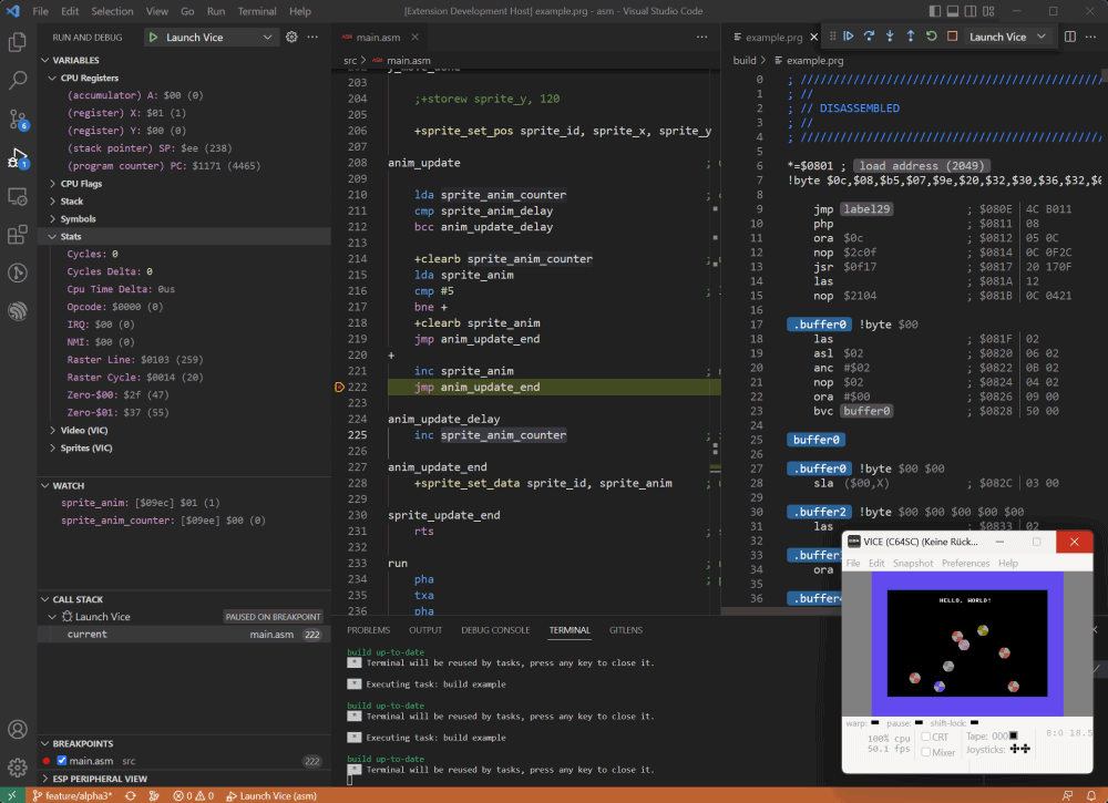 Visual Studio Code con emulatore Commodore 64