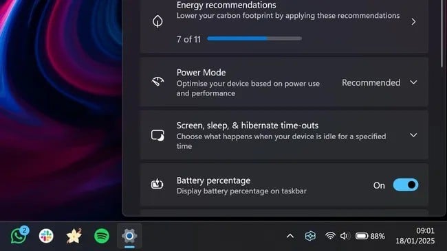Percentuale batteria Windows 11 barra delle applicazioni image_1