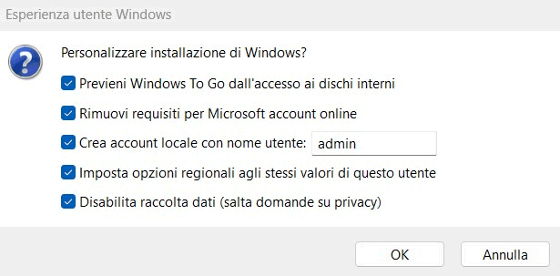 Personalizzazione avvio Windows 11 da chiavetta USB