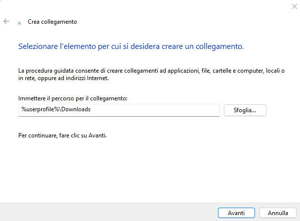 Collegamento cartella Download