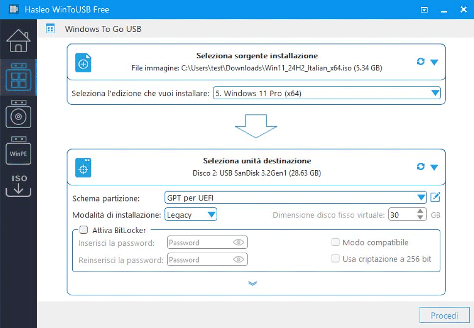 Creazione chiavetta USB Windows To Go con Windows 11 installato