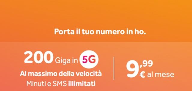 ho mobile 200 giga in 5g a 9,99 euro al mese