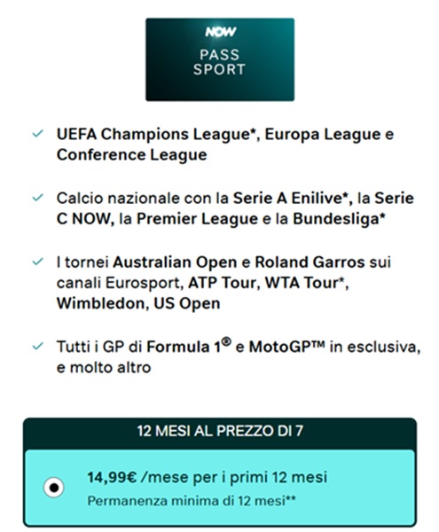 now pass sport offerta