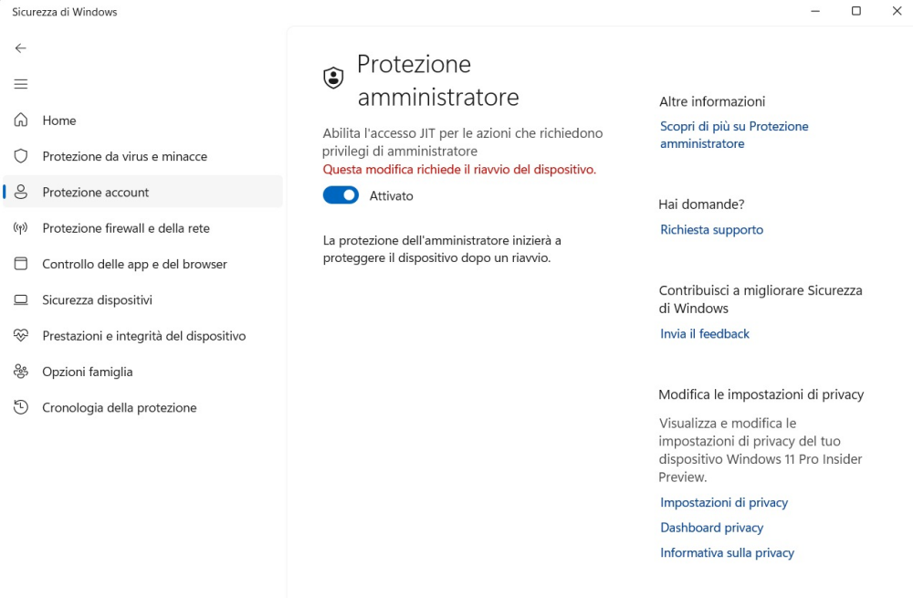 Protezione amministratore Windows 11