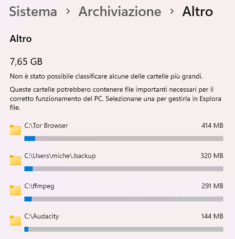 Rimozione cartelle grandi dimensioni