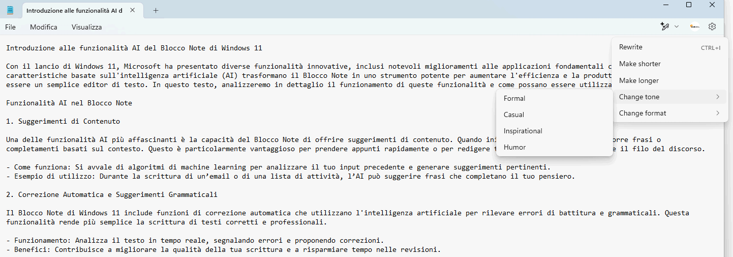 Riscrittura testi con IA e Blocco Note