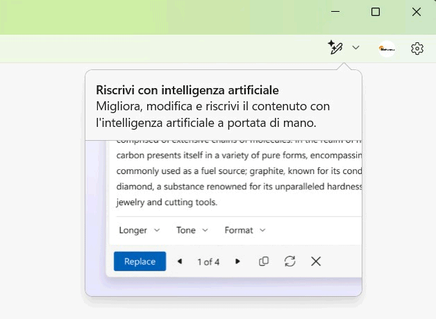 Riscrivere testo con IA e Blocco Note Windows 11