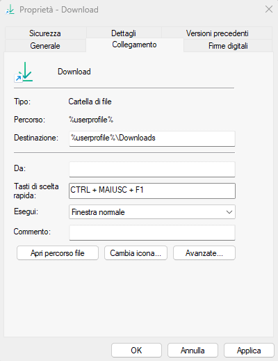 Combinazione cartella Download