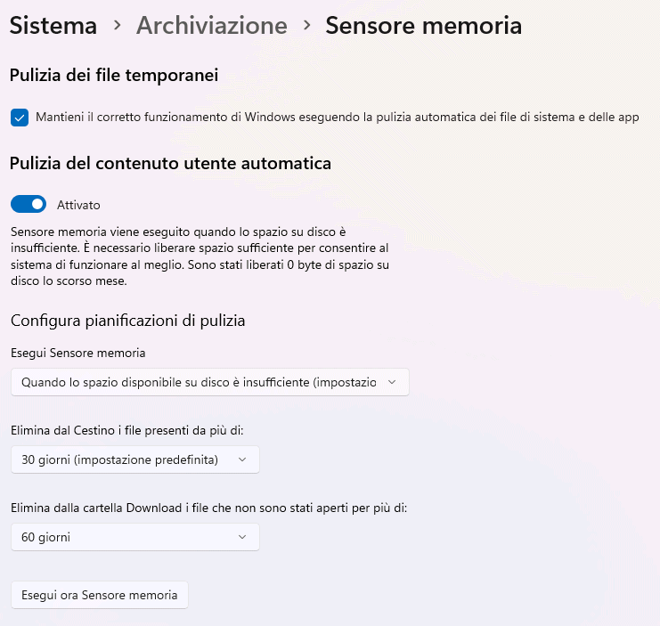 Sensore memoria Windows 11