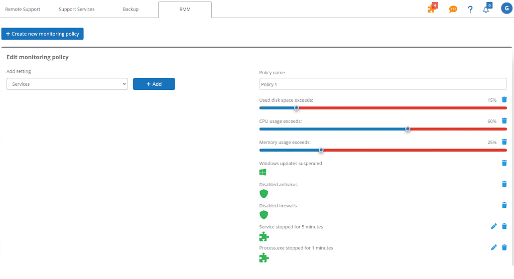 Parametri policy dispositivi nella Supremo Console