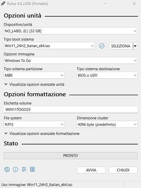 Windows 11 su chiavetta USB con Rufus