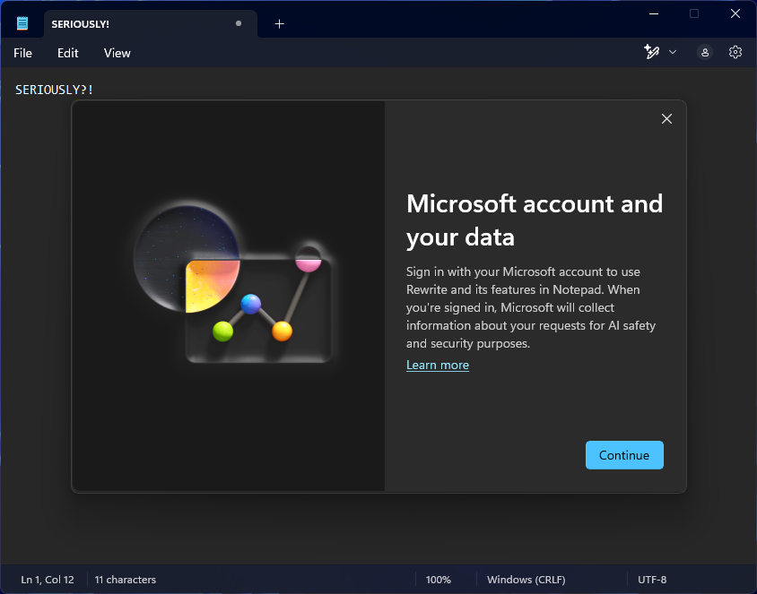 Blocco Note login account Microsoft