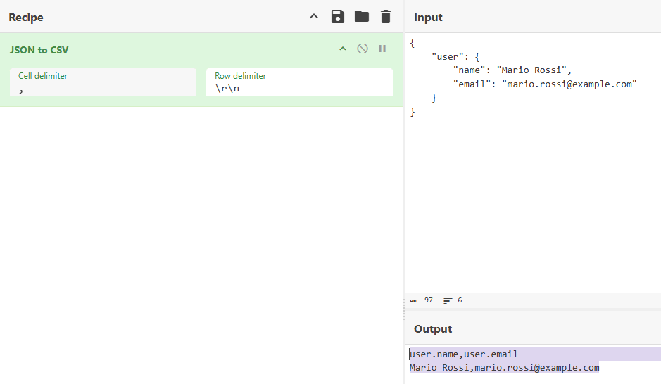 Conversione da JSON a CSV