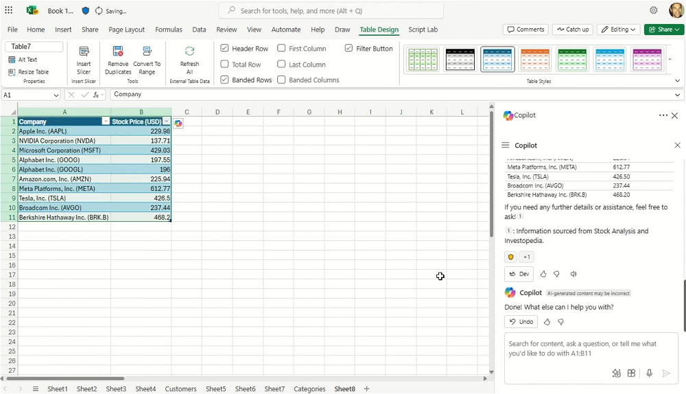 Esempio d'uso Copilot in Excel