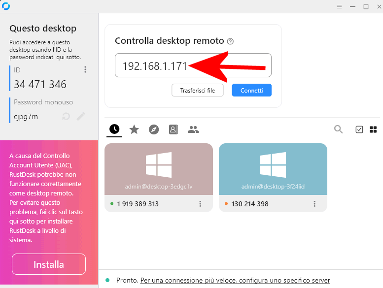 Desktop remoto in rete locale con RustDesk