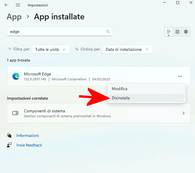 Disinstallare Edge da Windows 10 e 11
